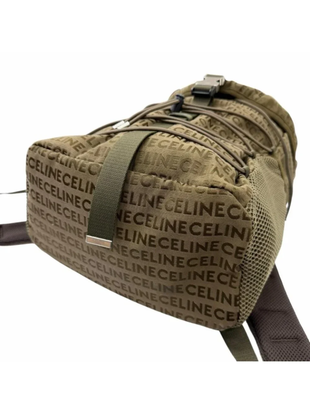 Celine Canvas Partial Leather Logo All Over Pattern Trekking Backpack Khaki - Picture 6 of 10